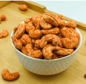 Oil-free dry roasted smoky barbeque cashews coated in bold BBQ seasoning by Sahyadri Nuts